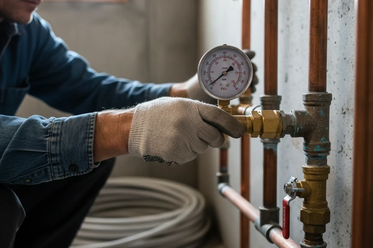 Pressure testing a repaired line during Water Line Repair in Six Mile